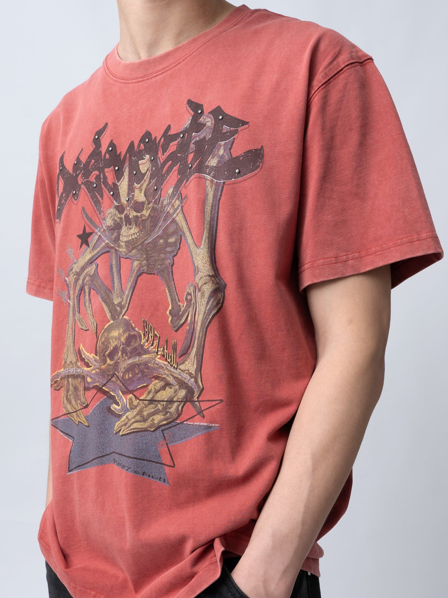1997shell Wash Skeleton Print Tee (Red)
