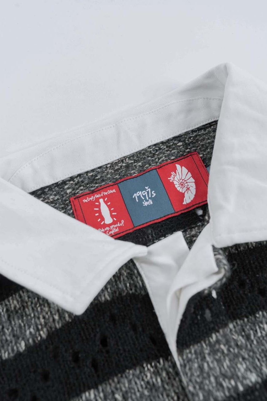 1997shell Grey&Black Horizontal Stripes Knitting Polo