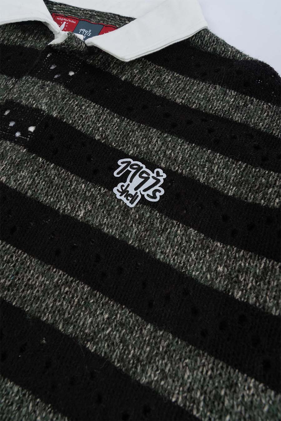 1997shell Grey&Black Horizontal Stripes Knitting Polo