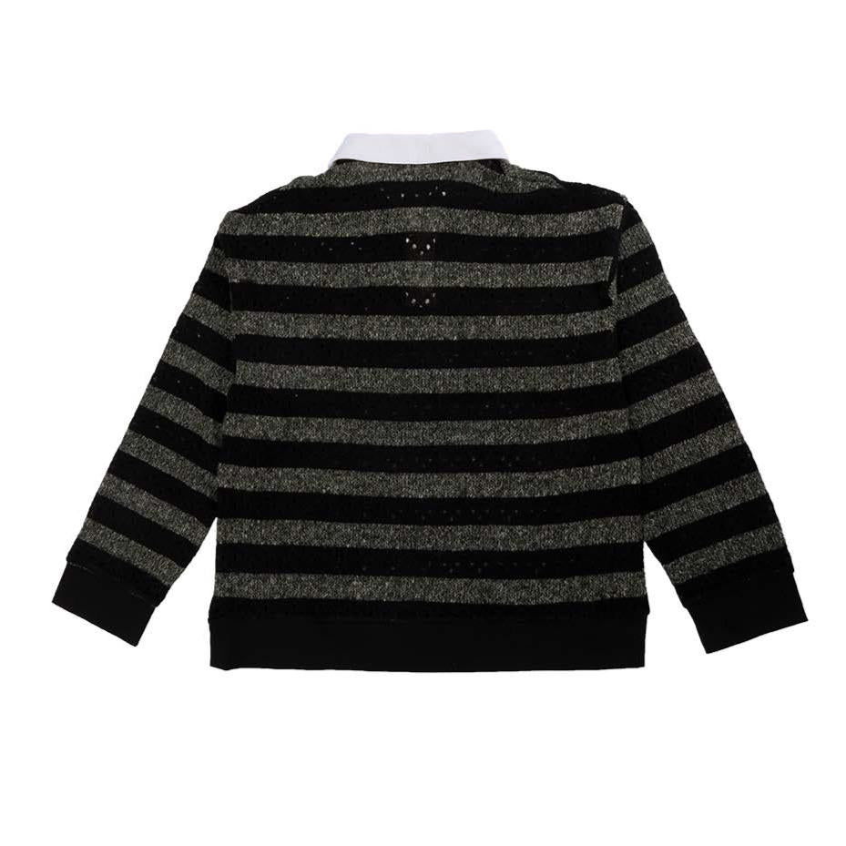 1997shell Grey&Black Horizontal Stripes Knitting Polo
