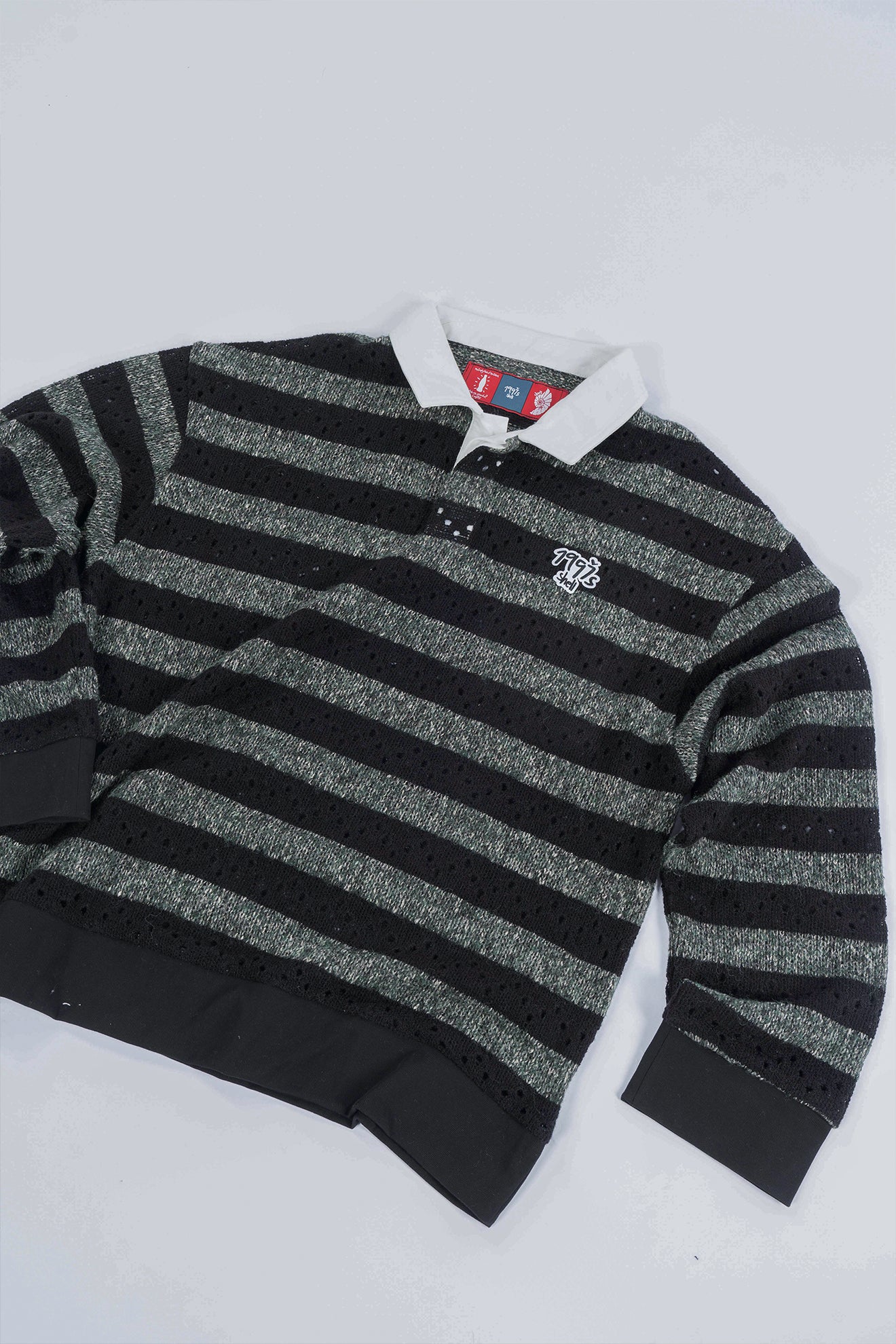 1997shell Grey&Black Horizontal Stripes Knitting Polo