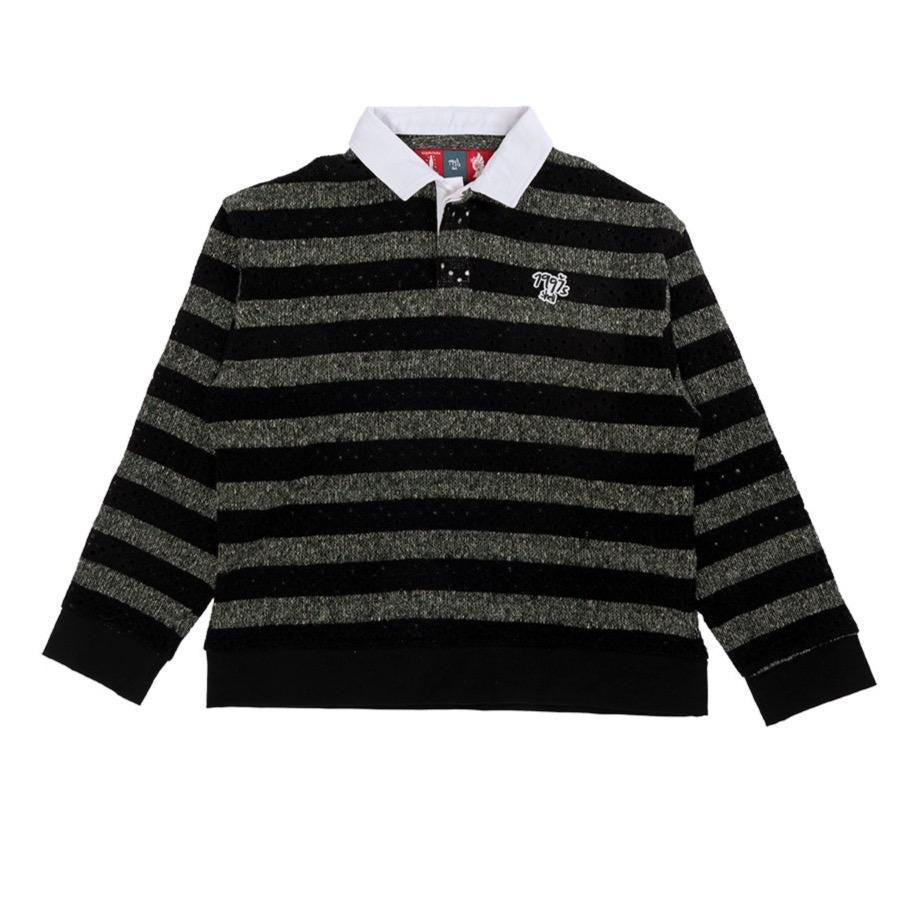 1997shell Grey&Black Horizontal Stripes Knitting Polo