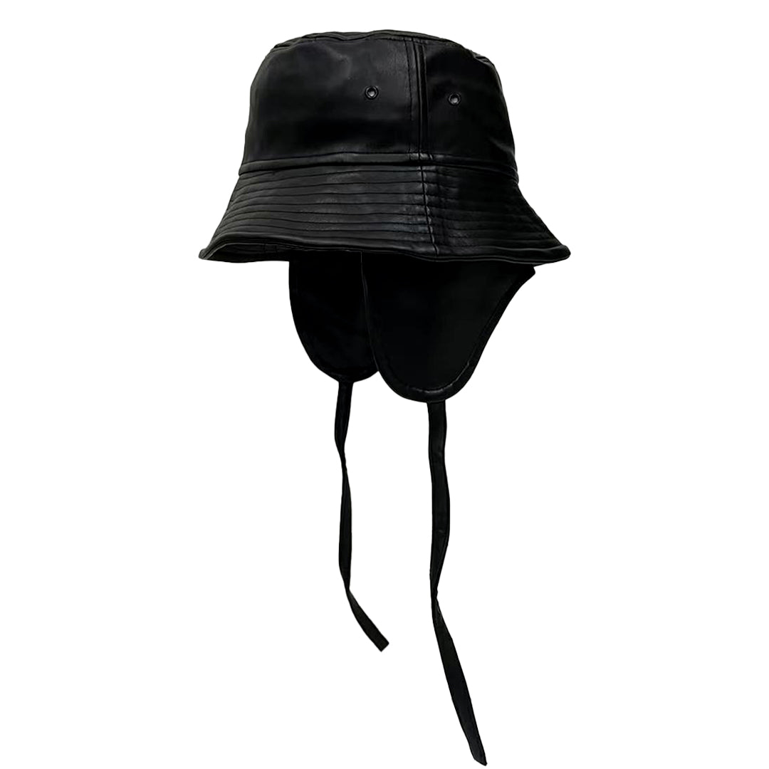 1997shell Leather Ear Flap Bucket Hat